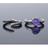 HOLGER JENSEN - a Danish oxidised and vermeil sterling silver modernist cabochon amethyst ring, size