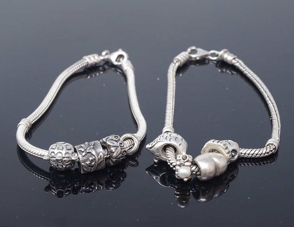 10 Pandora silver charms and spacers, on 2 unnamed sterling silver charm bracelets, bracelet lengths - Image 2 of 5