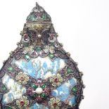 A 19th century Austro-Hungarian enamelled silver-mounted ceramic gem-set moon flask scent bottle,