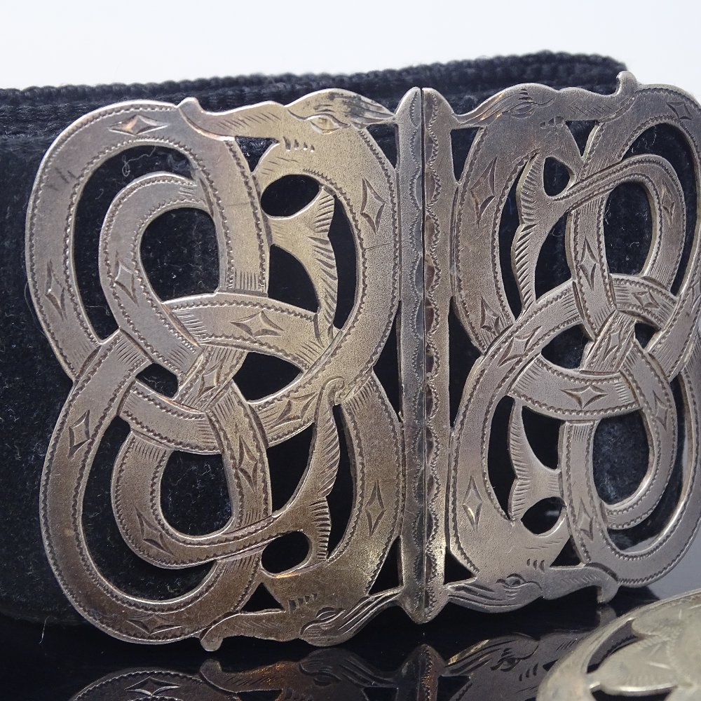 A Scandinavian unmarked silver Viking Revival belt buckle, and a Scottish silver plated amethyst - Image 2 of 5