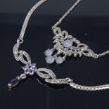 HUGO GRUN - a Vintage Danish silver moonstone and marcasite necklace, and a similar sterling