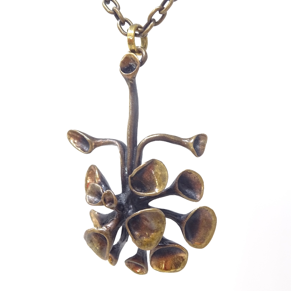 HANNU IKONEN - a Vintage Finnish bronze Reindeer Moss modernist pendant necklace, chain probably - Image 2 of 5