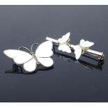VOLMER BAHNER - 2 Vintage Danish vermeil sterling silver and white enamel butterfly brooches, single