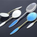 FRIGAST - a Vintage set of Danish silver and enamel spoons, comprising 3x teaspoons, 1x preserve