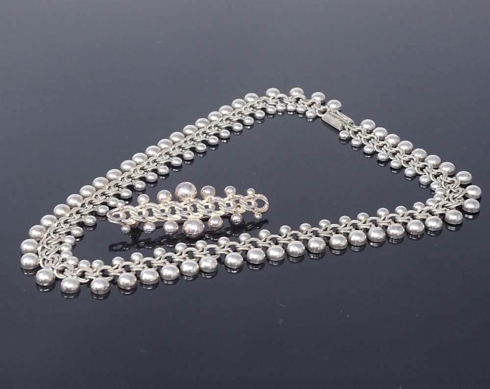 HERMANN SIERSBOL - a Vintage Danish silver matching necklace and brooch set, double-link chain - Image 2 of 5