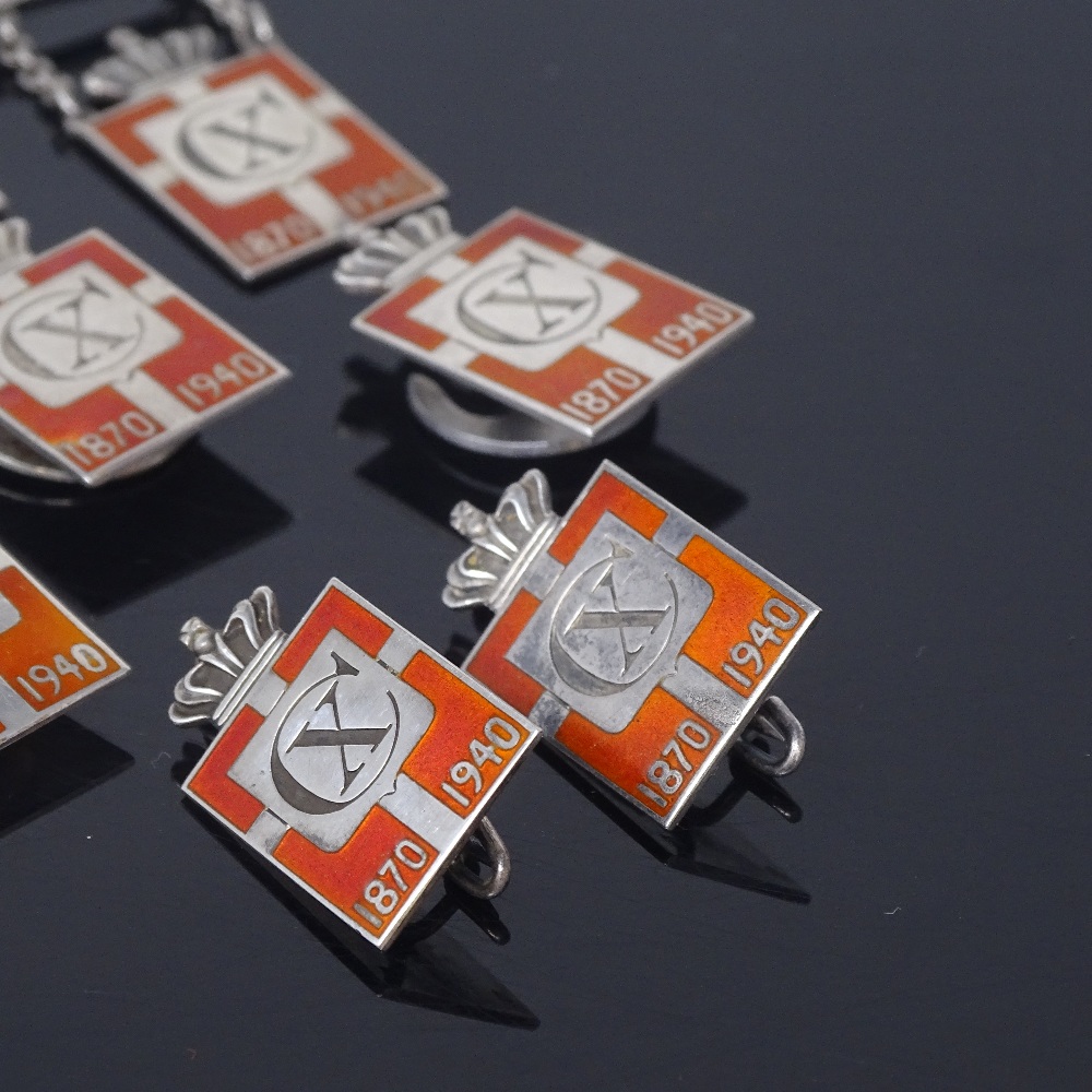 GEORG JENSEN - a set of 8 Danish sterling silver and red enamel Kingmark badges and brooches, - Image 3 of 5