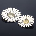 ANTON MICHELSEN - a graduated pair of Danish vermeil sterling silver and white enamel Daisy