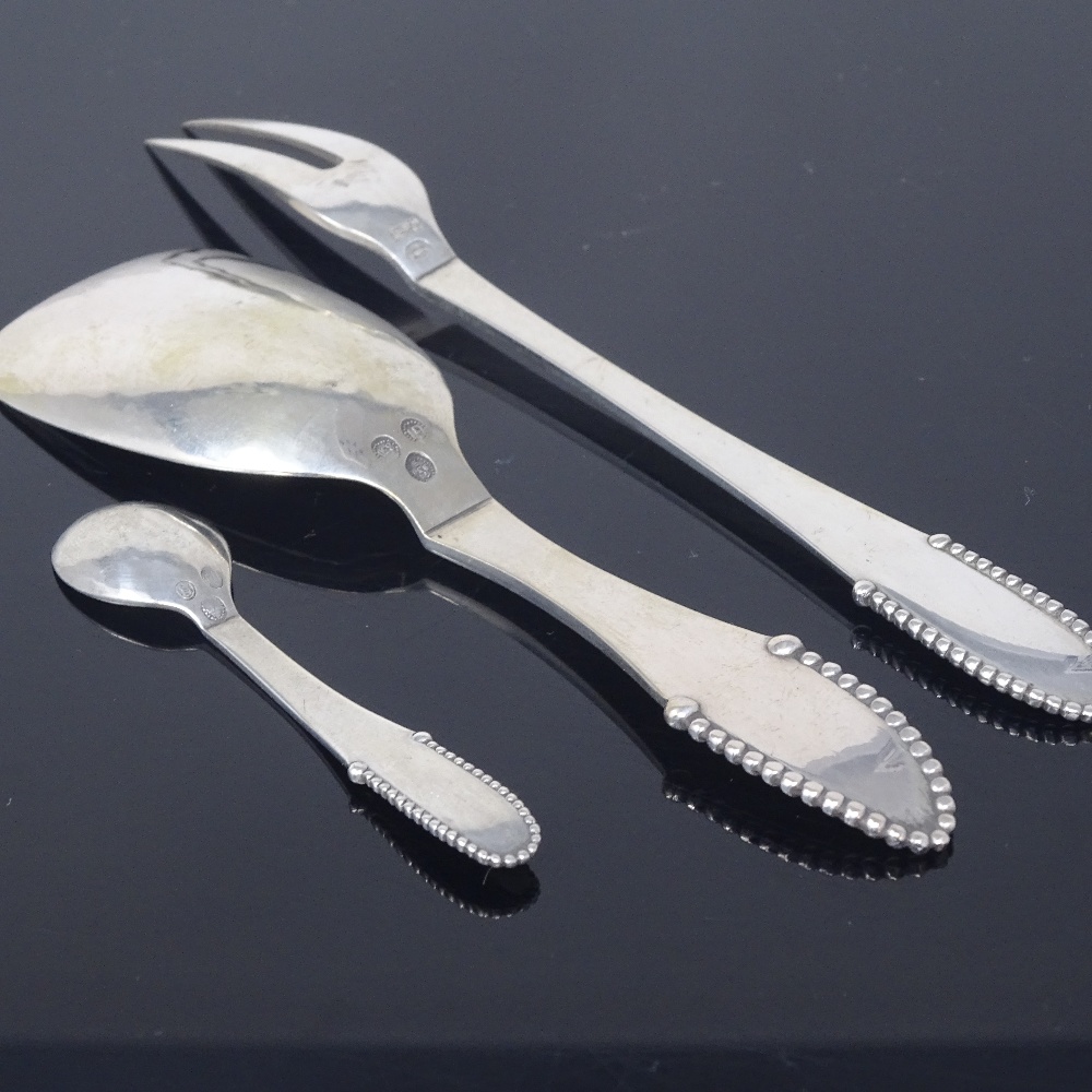 GEORG JENSEN - a set of Danish silver Kugle / beaded flatware, comprising caddy spoon, salt spoon - Image 3 of 5