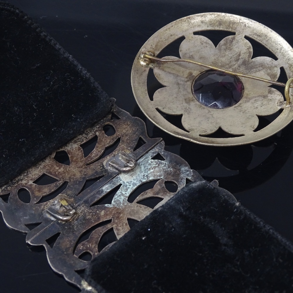 A Scandinavian unmarked silver Viking Revival belt buckle, and a Scottish silver plated amethyst - Image 4 of 5