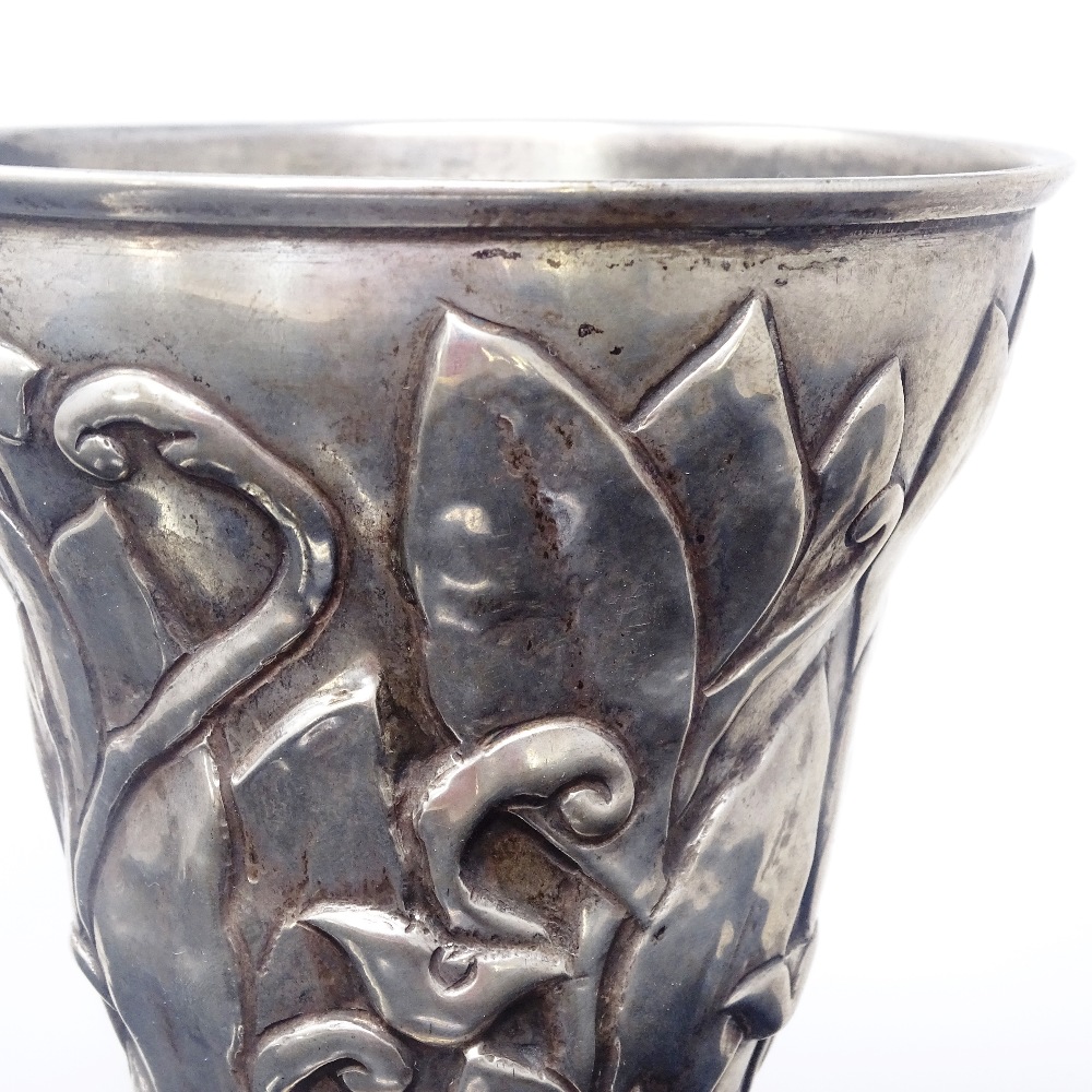 SVEND HAMMERSHOI - a rare Art Nouveau Danish silver vase, fluted stylised form with relief - Image 2 of 5