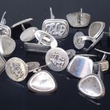 8 pairs of Scandinavian silver modernist cufflinks, including Hermann Siersbol, Sven Christensen and