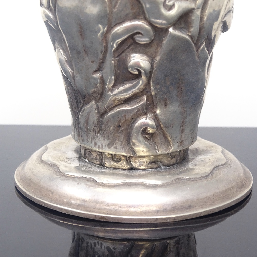 SVEND HAMMERSHOI - a rare Art Nouveau Danish silver vase, fluted stylised form with relief - Image 3 of 5