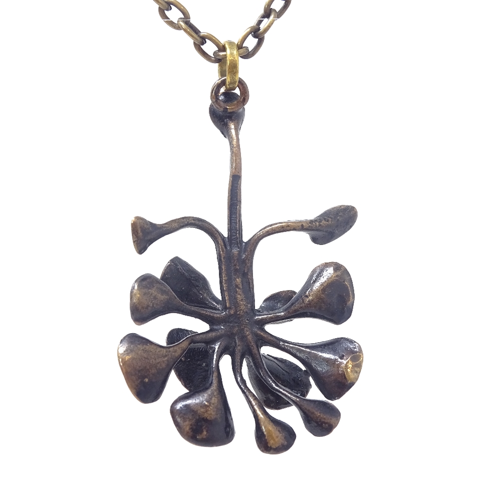 HANNU IKONEN - a Vintage Finnish bronze Reindeer Moss modernist pendant necklace, chain probably - Image 3 of 5