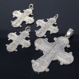 4 Vintage Danish silver cross pendants, engraved Saint decoration, largest height 56.9mm, 30g total,