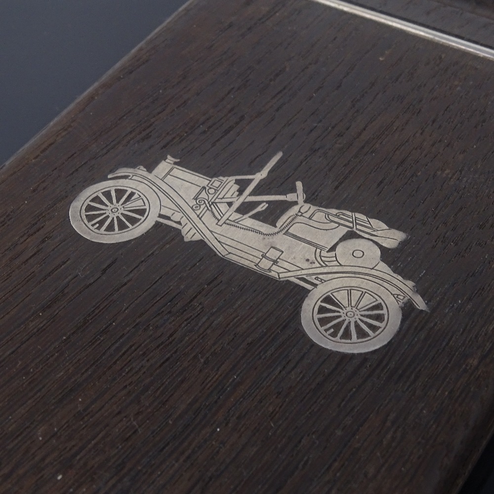 AXEL SALOMONSEN - a Vintage Danish sterling silver inlaid bog oak desk notepad holder, classic motor - Image 3 of 5