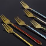 EGON LAURIDSEN - a set of 6 Danish vermeil sterling silver and harlequin enamel oyster forks,