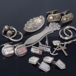 Various Scandinavian silver stylised jewellery, including Hugo Grun bookmark, C Brumberg Hansen pair