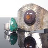 ANITA G FOR AIG - a Vintage Swedish silver and hardstone matching modernist torque bangle and ring