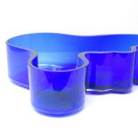 ALVAR AALTO FOR IITTALA - a Finnish cobalt blue glass modernist Savoy dish / bowl, fluid wave