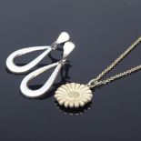 SCROUPLES - a Vintage Danish vermeil sterling silver Daisy pattern pendant necklace, pendant