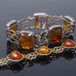 EINER BERNHARD FEHRN - a Danish silver and Baltic amber panel bracelet, and an unnamed vermeil