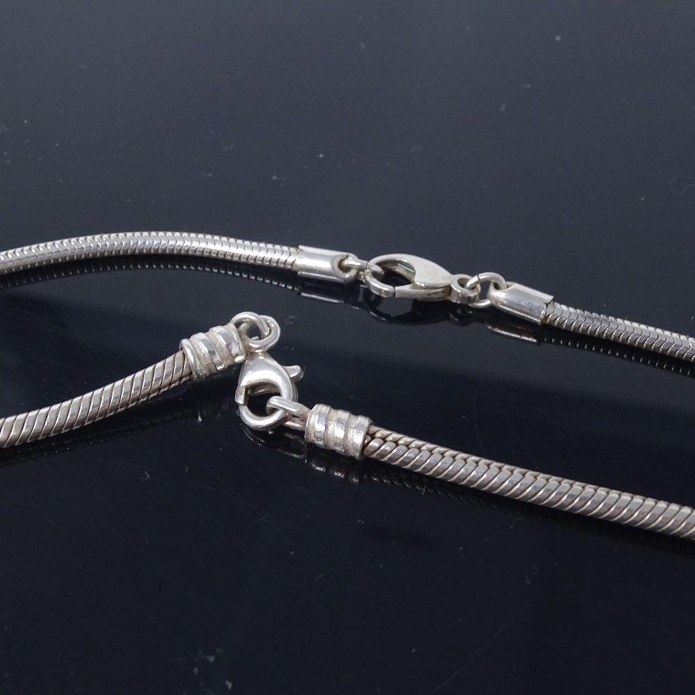 14 Pandora silver charms, on 2 unnamed sterling silver snake-link necklaces, necklace lengths 50cm - Image 5 of 5