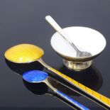 EGON LAURIDSEN - 2 Danish vermeil sterling silver and coloured enamel spoons (coffee and tea), and