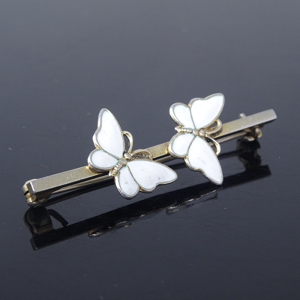 VOLMER BAHNER - 2 Vintage Danish vermeil sterling silver and white enamel butterfly brooches, single - Image 3 of 5