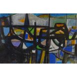 20th Century British school gouache and chalk on paper, abstract boat forms, unsigned, 12" x 18",