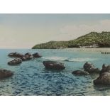 Ashley Bolch, coloured etching, Lynmouth Beach, signed in pencil, artist's proof, 12" x 15.5",