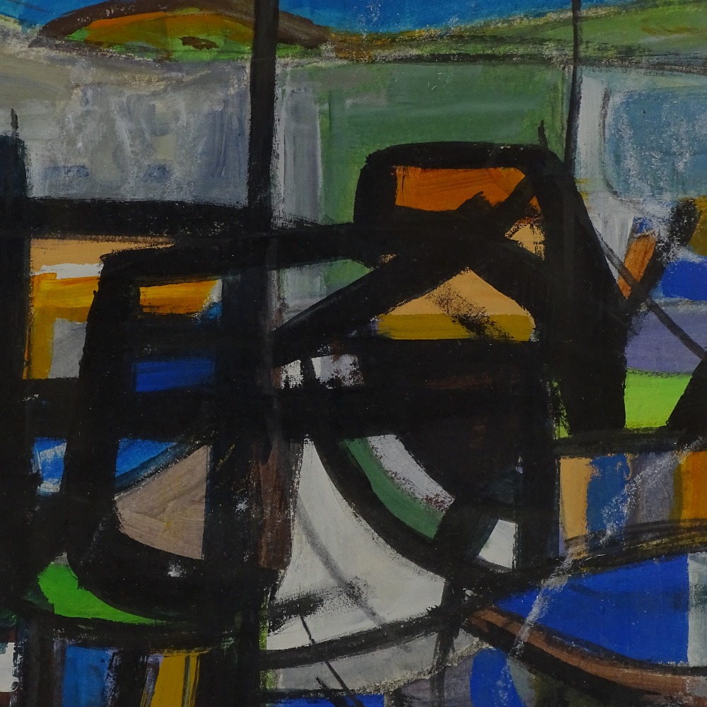 20th Century British school gouache and chalk on paper, abstract boat forms, unsigned, 12" x 18", - Image 3 of 5