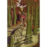 Simon Palmer, screen print, The small farmer and the large farm worker, signed in pencil, no. 112/