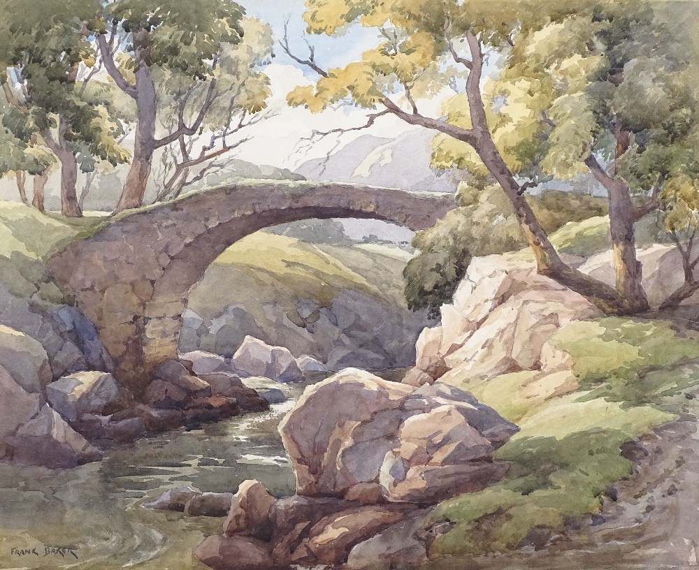 Frank Baker (1873-1941), watercolour, stone bridge and river scene, signed, 14" x 17.5", gallery