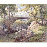 Frank Baker (1873-1941), watercolour, stone bridge and river scene, signed, 14" x 17.5", gallery