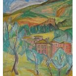 20th century, oil on canvas, expressionist landscape, inscribed verso "Fra Assisi" Umbria,