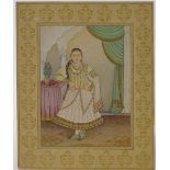 Indian School, watercolour with gilding, portrait of a girl, image 12" x 9", unframed 6 inch