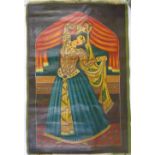 Indian school modern up stretched oil on canvas of a woman dancer, 29" x 43", unframed Rolled canvas
