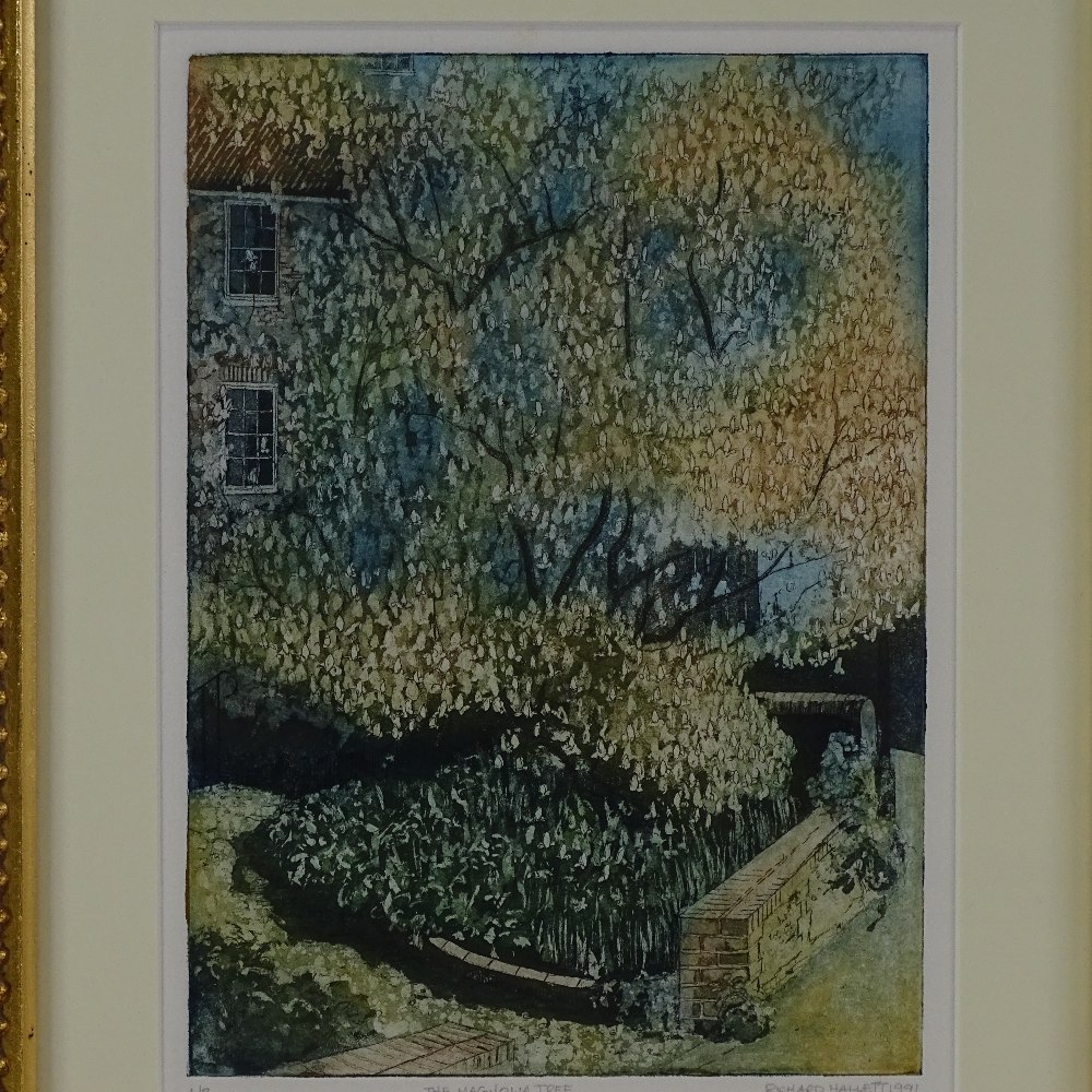 Richard Hallett, original etching "The Magnolia Tree" artist proof, 8" x 12", framed Excellent - Image 2 of 4