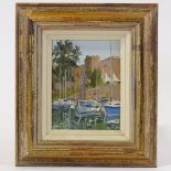 Karl Terry, oil on board, harbour scene South of France, signed, 8.5" x 6.5", framed Good condition.