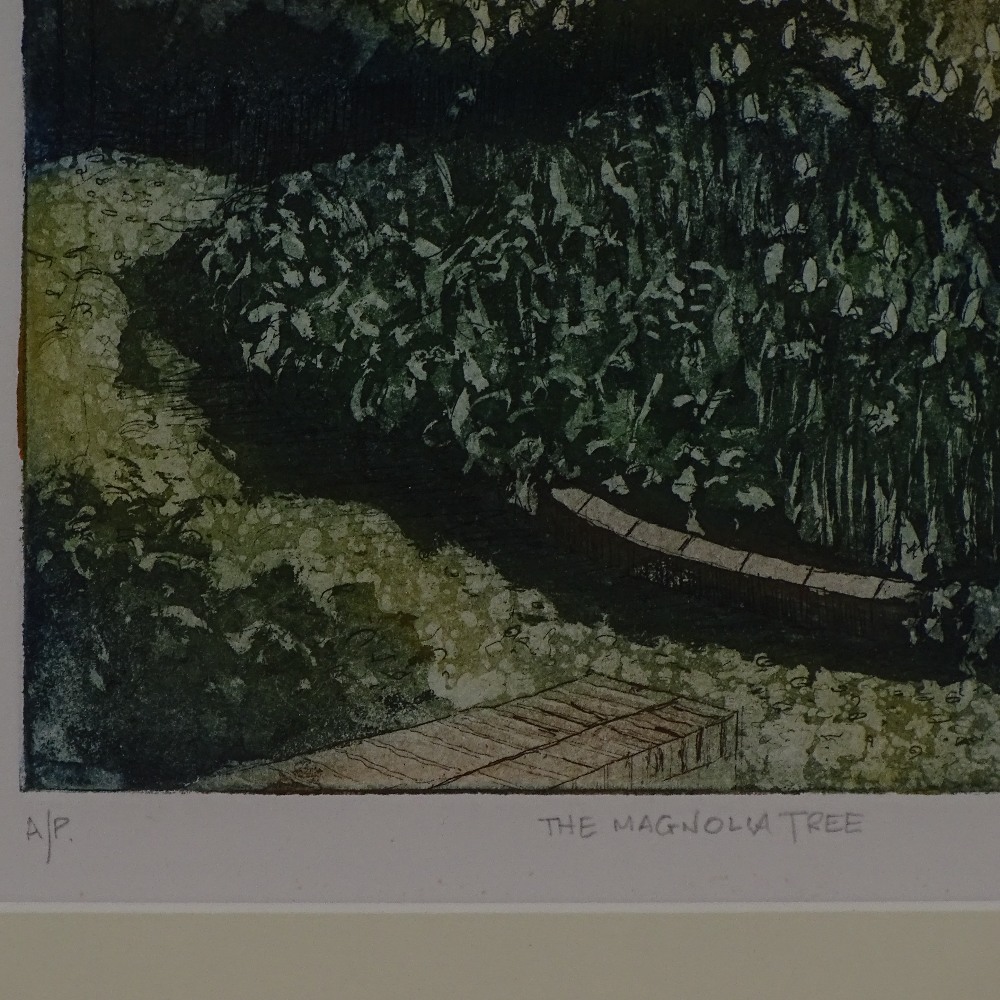 Richard Hallett, original etching "The Magnolia Tree" artist proof, 8" x 12", framed Excellent - Image 4 of 4