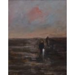 Brian Sean Rice (1931-1997), oil on board, "The Cockle Gatherers", signed, 9" x 7", framed Good