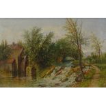 John H Coles circa 1870s', oil on canvas of a watermill, 15" x 23.5", initialled 2 small repairs