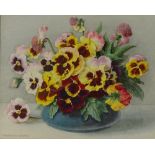 J Woodhouse Stubbs (1862-1953), watercolour of pansies, signed, 12" x 15", framed Good original