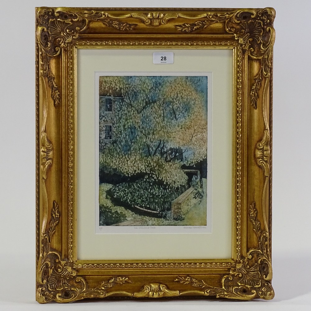 Richard Hallett, original etching "The Magnolia Tree" artist proof, 8" x 12", framed Excellent