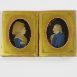 Pair of 18th century watercolour portrait minatures on paper, 3.5" x 2.5", framed Both images have