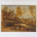 19th century watercolour, Arcadian landscape, unsigned, 14" x 18", unframed Faded with some