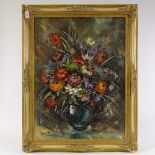 Ira Englefield (b.1912), oil on canvas, still life flowers, signed, 32" x 23", framed Good condition