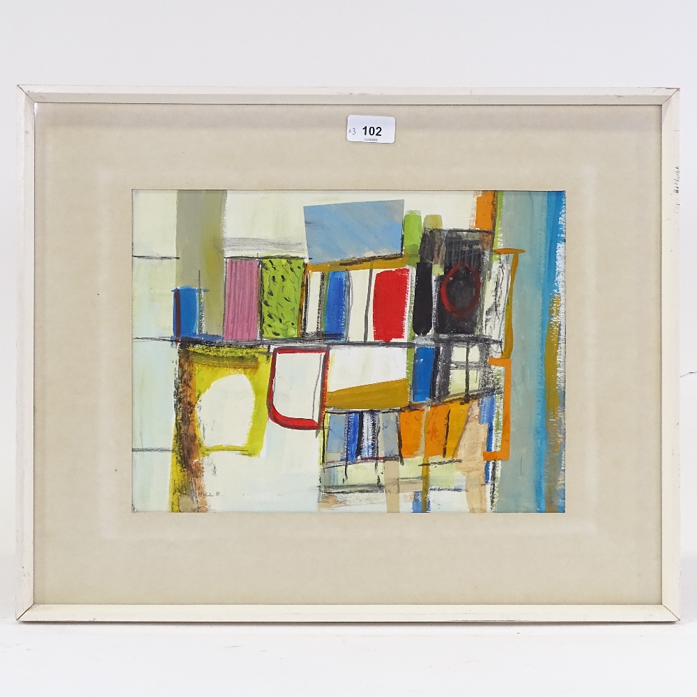 3 late 20th century British school abstract compositions, gouache/acrylic, various artists,