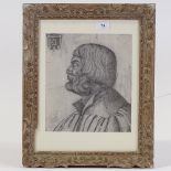 Erhard Schoen, 16th century woodcut print, portrait of Albrecht Durer, 11" x 10", carved wood