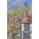 Maureen Connett, mixed media on paper, The Old Town Hastings, monogram, 29" x 19", framed Good